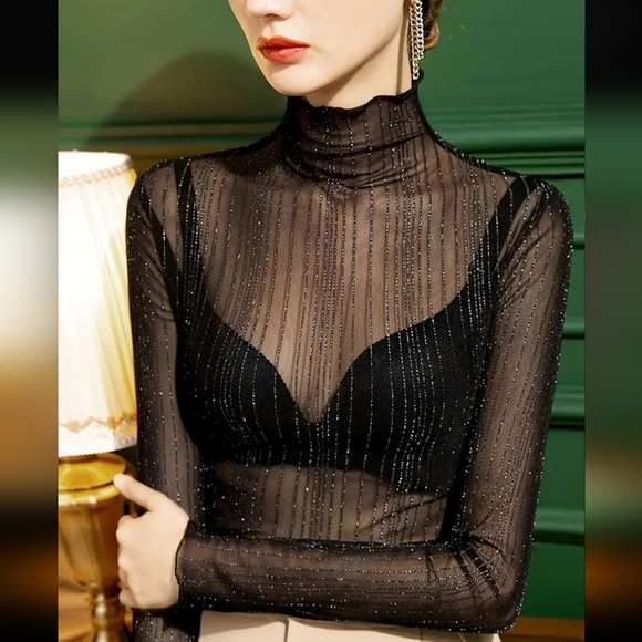 Tops - 3/$30 Elegant Black Sheer Top